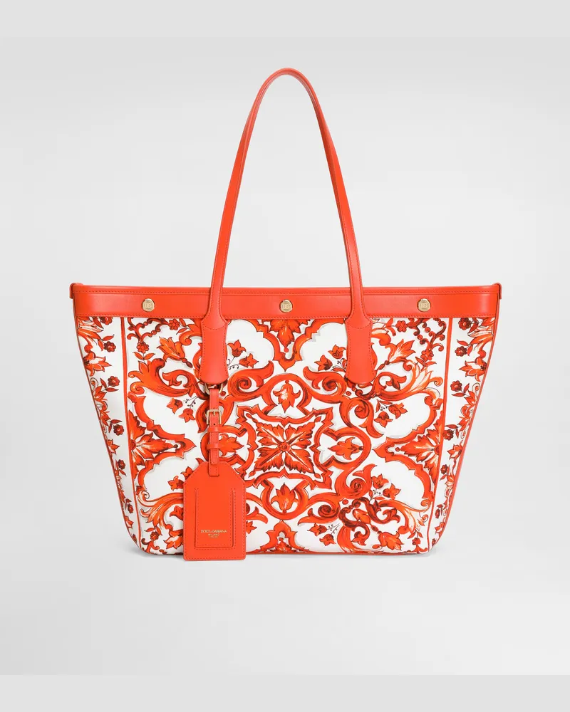 Dolce & Gabbana Borsa Shopping Atene In Canvas Stampa Maiolica - Donna Borse Shopping Multicolore Multicolore