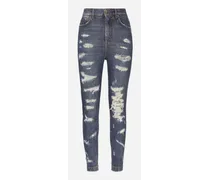 Jeans Skinny Fit Con Rotture - Donna Denim Multicolore Cotone