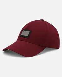 Dolce & Gabbana Cappello Baseball In Cotone Con Placca Logata - Uomo Cappelli E Guanti Bordeaux Cotone Vino