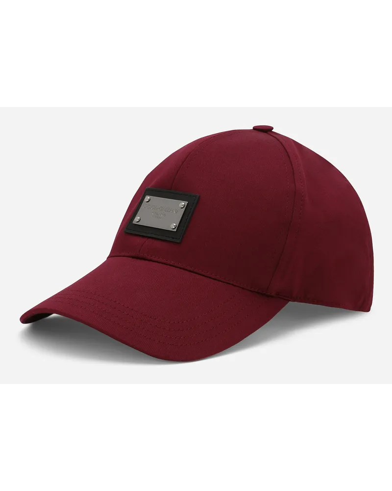 Dolce & Gabbana Cappello Baseball In Cotone Con Placca Logata - Uomo Cappelli E Guanti Bordeaux Cotone Vino