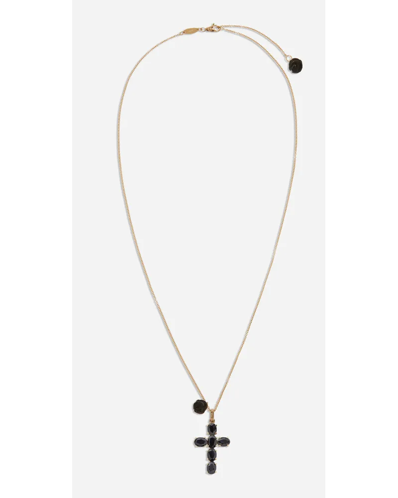 Dolce & Gabbana Pendente Family In Oro Giallo Con Zaffiri Neri - Donna Collane Oro Metallo Oro
