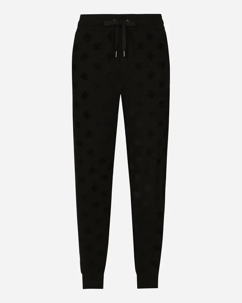 Dolce & Gabbana Pantalone Jogging In Jersey Stampa Logo Dg Allover - Uomo Pantaloni E Shorts Nero Nero