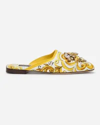 Dolce & Gabbana Sabot In Broccato Stampa Maiolica E Ricami - Donna Slide E Mule Giallo Cotone Giallo