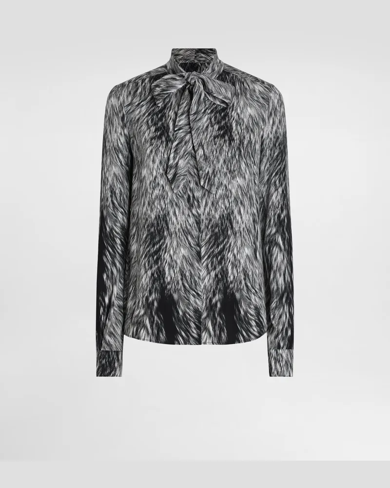 Dolce & Gabbana Camicia In Charmeuse Con Fiocco Stampa Pelliccia - Donna Camicie E Top Grigio Grigio