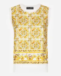 Dolce & Gabbana Maglia Senza Maniche In Seta Con Pannello Frontale In Twill Di Seta Stampa Maiolica - Donna T-shirts E Felpe Stampa Stampa