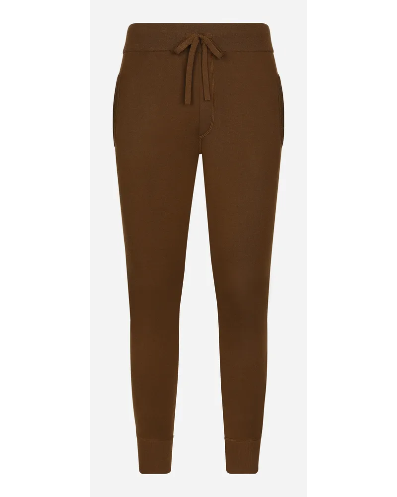 Dolce & Gabbana Pantalone Jogging In Maglia Lana E Cashmere - Uomo Pantaloni E Shorts Marrone Lana Cacao