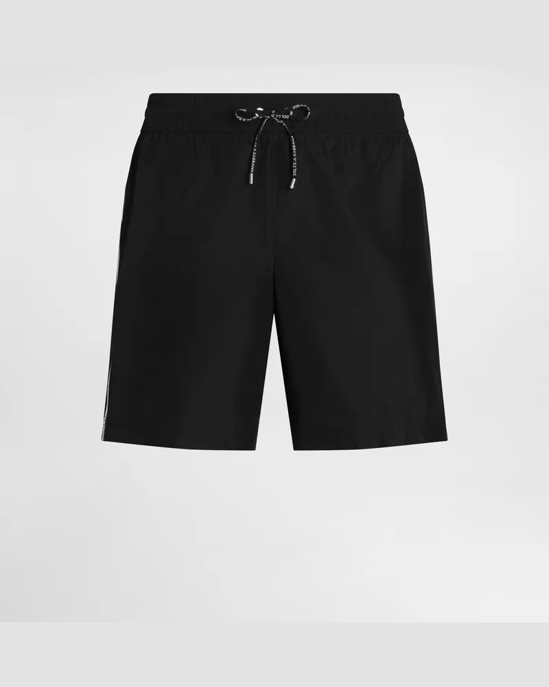 Dolce & Gabbana Boxer Da Mare In Tela - Uomo Beachwear Nero Nero