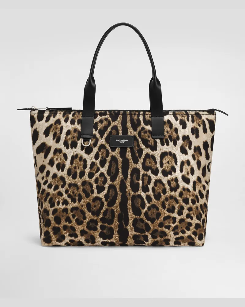 Dolce & Gabbana Shopping Bag In Nylon - Uomo Borse Shopping Stampa Animalier Leo