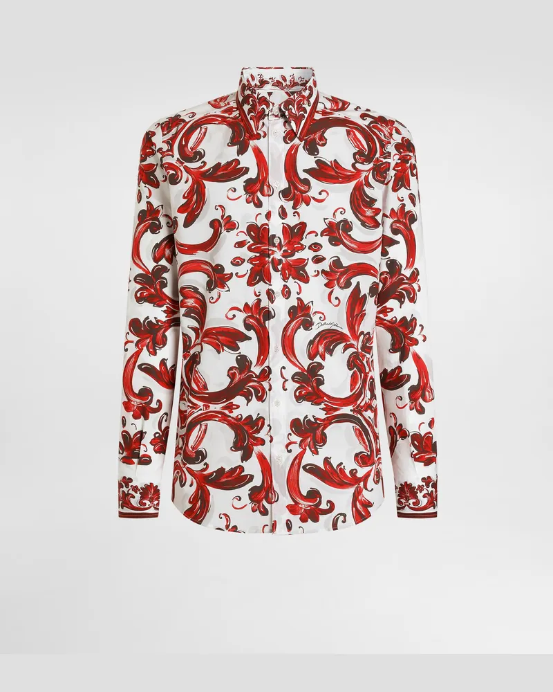 Dolce & Gabbana Camicia Martini In Popeline Stampa Maiolica - Uomo Camicie Multicolore Multicolore