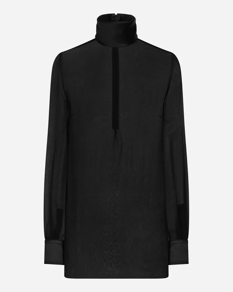 Dolce & Gabbana Blusa In Chiffon Di Seta Con Dettagli In Raso Di Seta - Donna Camicie E Top Nero Seta Nero