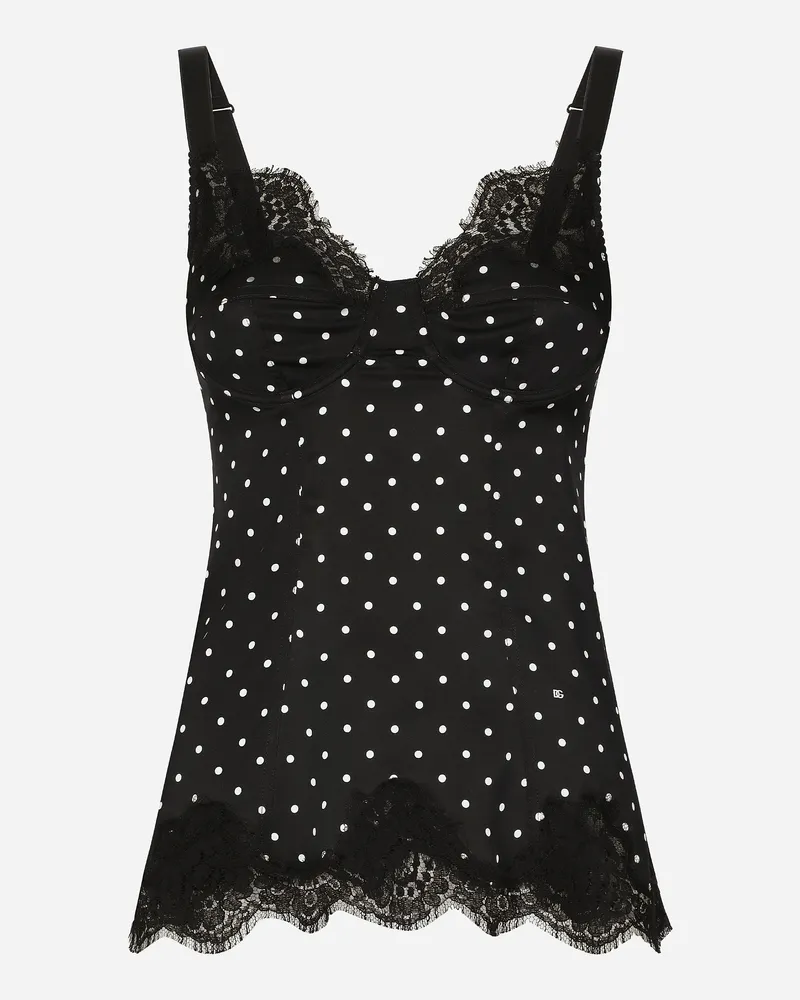 Dolce & Gabbana Top Lingerie In Seta Stampa Pois Con Pizzo - Donna Intimo Stampa Stampa