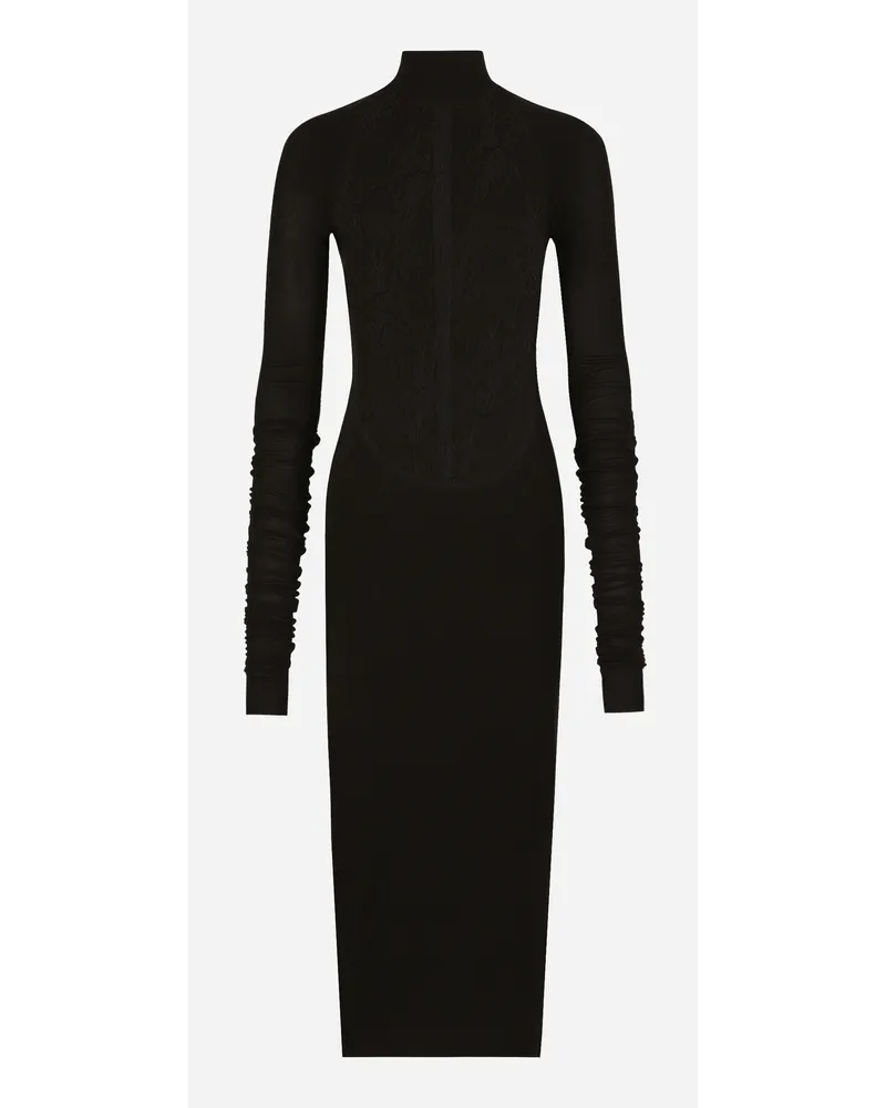 Dolce & Gabbana Abito Longuette In Jersey Con Inserto In Pizzo Chantilly - Donna Abiti Nero Viscosa Nero