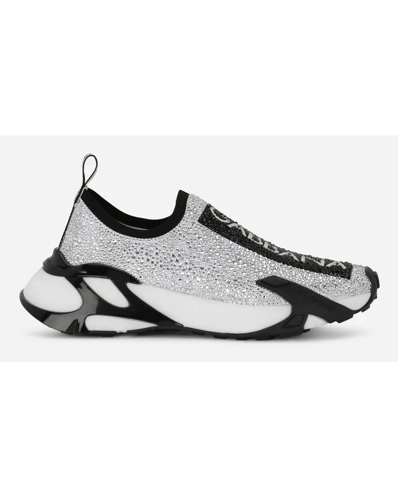 Dolce & Gabbana Sneaker Fast Con Termostrass - Donna Sneaker Nero Tessuto Bianco
