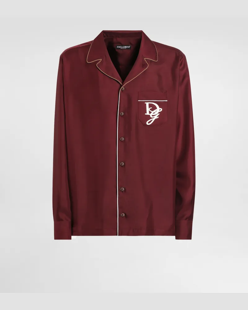 Dolce & Gabbana Camicia Vanity In Seta Con Logo Ricamato - Uomo Camicie Bordeaux Vino