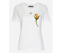 T-shirt In Jersey Con Logo Dg E Ricamo Patch Rose Gialle - Donna T-shirts E Felpe Bianco