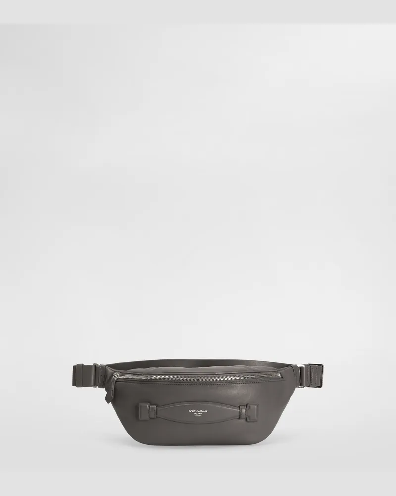 Dolce & Gabbana Marsupio In Pelle Di Vitello Nappata - Uomo Zaini E Marsupi Grigio Pelle Grigio