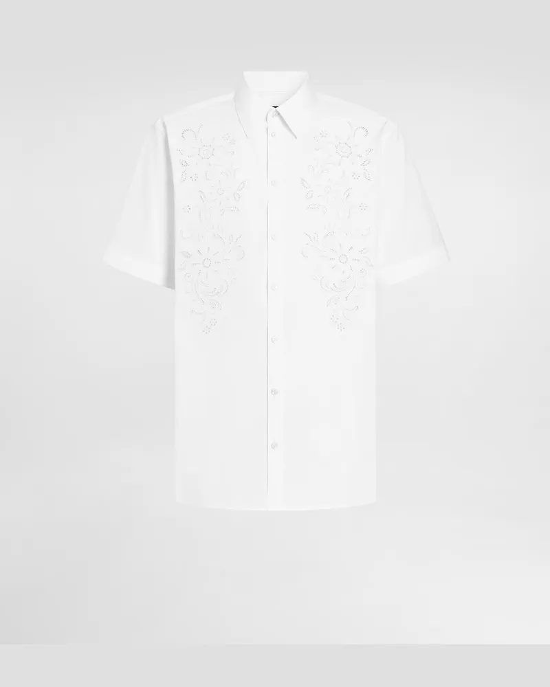 Dolce & Gabbana Camicia Hawaii In Popeline Con Intaglio - Uomo Camicie Bianco Bianco
