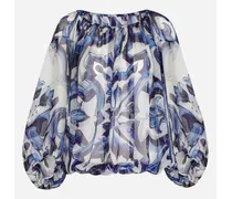 Blusa In Chiffon Stampa Maiolica - Donna Camicie E Top Blu