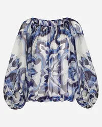 Dolce & Gabbana Blusa In Chiffon Stampa Maiolica - Donna Camicie E Top Blu Tris