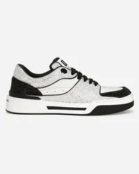 Dolce & Gabbana Sneaker New Roma In Pelle Di Vitello Con Termostrass - Uomo Sneaker Nero Pelle Bianco