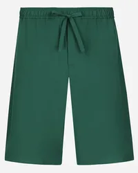 Dolce & Gabbana Bermuda Jogging In Cotone Con Placca Logata - Uomo Pantaloni E Shorts Verde Cotone Verde