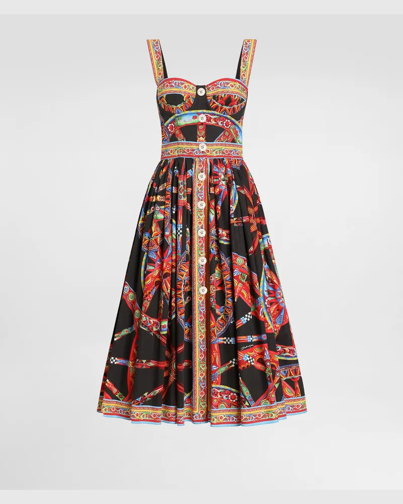 Dolce & Gabbana Abito Lungo In Popeline Stampa Carretto - Donna Abiti Multicolore Variante
