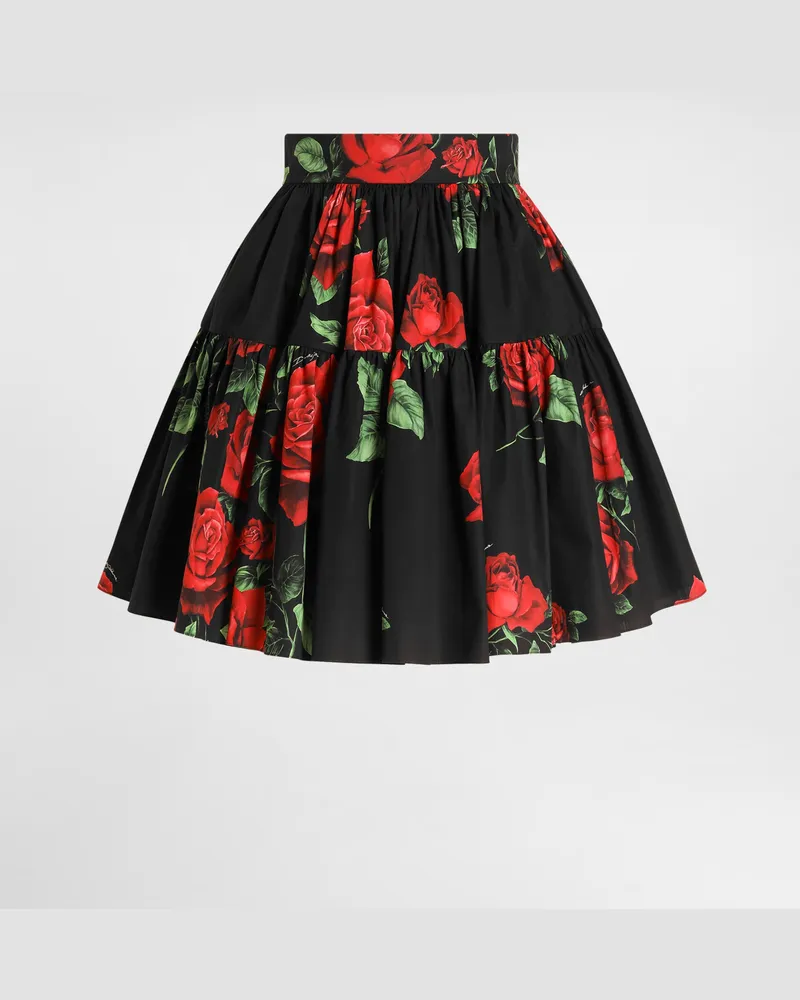 Dolce & Gabbana Gonna In Popeline Stampa Rose - Donna Gonne Multicolore Multicolore