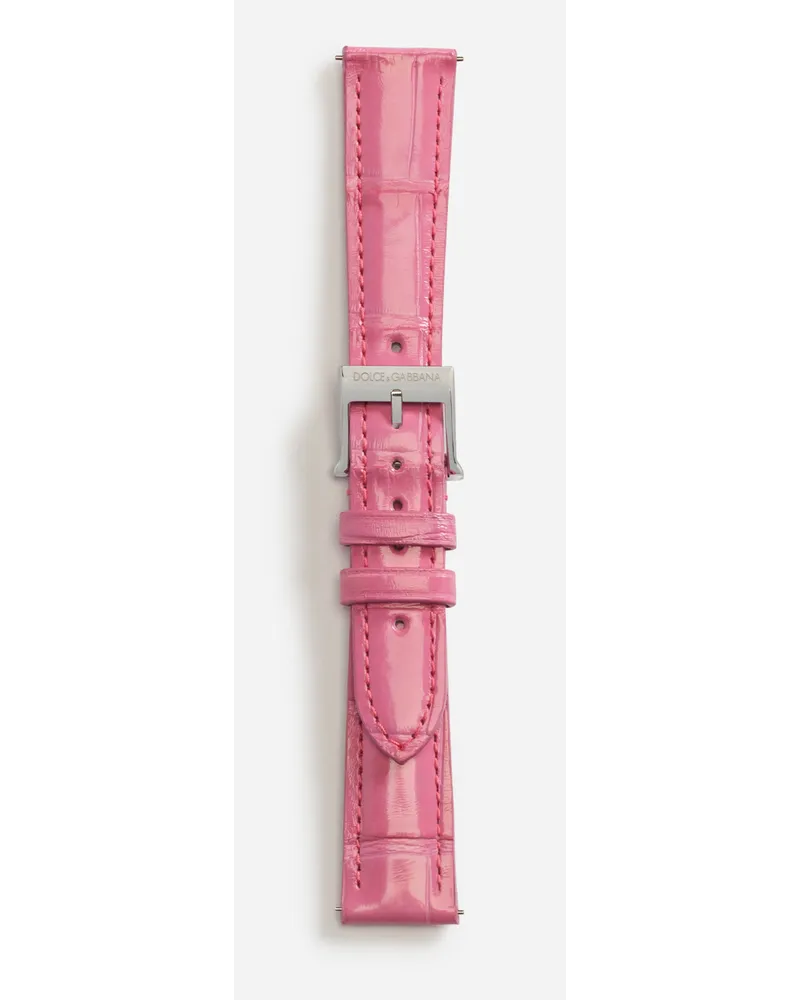 Dolce & Gabbana Alligator Strap With Buckle And Hook In Steel - Donna Cinturini Da Orologio Rosa Rosa