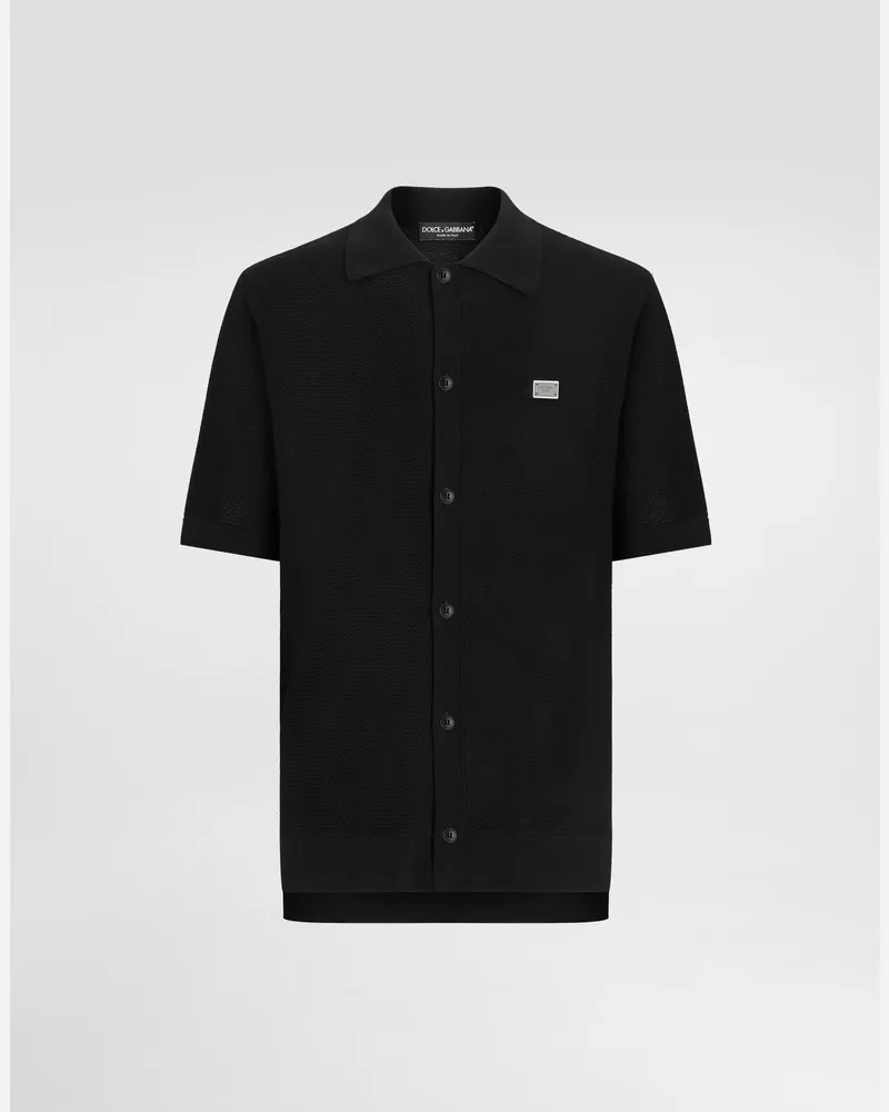 Dolce & Gabbana Camicia In Seta Con Placca - Uomo Maglieria Nero Nero