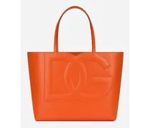 Shopping Logo Media In Pelle Di Vitello - Donna Borse Shopping Arancione Pelle
