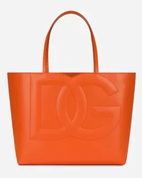 Dolce & Gabbana Shopping Logo Media In Pelle Di Vitello - Donna Borse Shopping Arancione Pelle Arancio