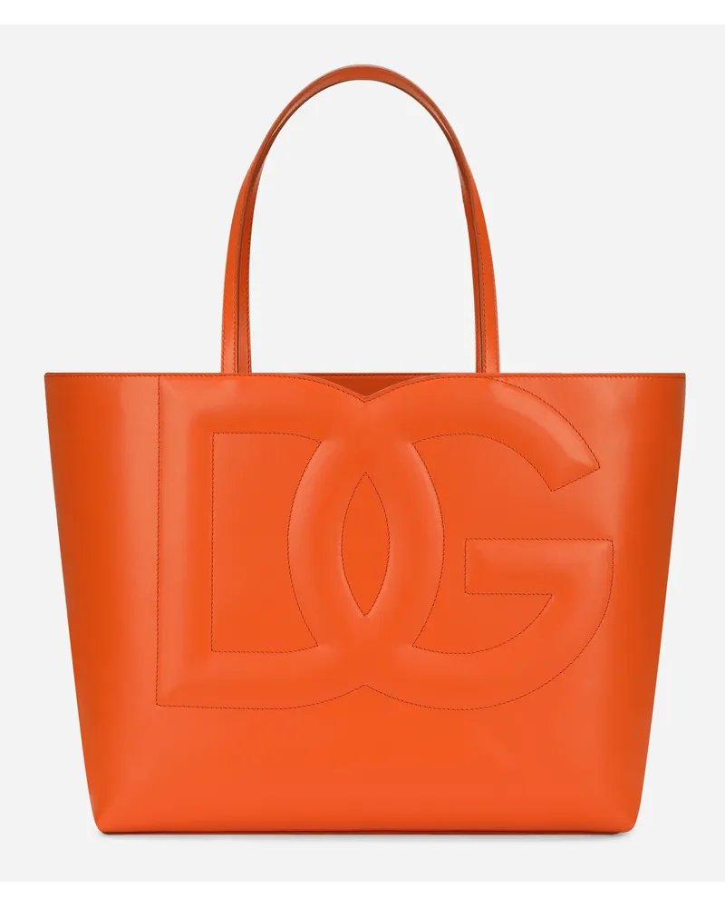 Dolce & Gabbana Shopping Logo Media In Pelle Di Vitello - Donna Borse Shopping Arancione Pelle Arancio