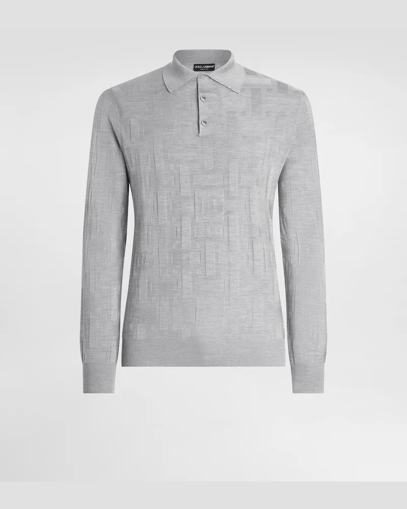 Dolce & Gabbana Polo In Seta Con Logo Jacquard - Uomo Maglieria Grigio Grigio