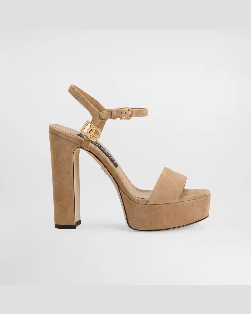 Dolce & Gabbana Sandalo Platform In Suede - Donna Sandali E Zeppe Tortora Tortora