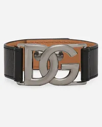 Dolce & Gabbana Bracciale In Pelle Di Vitello Con Logo Dg - Uomo Bijoux Multicolore Pelle Nero