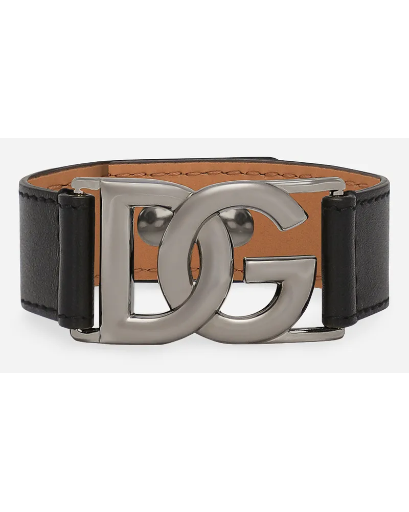 Dolce & Gabbana Bracciale In Pelle Di Vitello Con Logo Dg - Uomo Bijoux Multicolore Pelle Nero