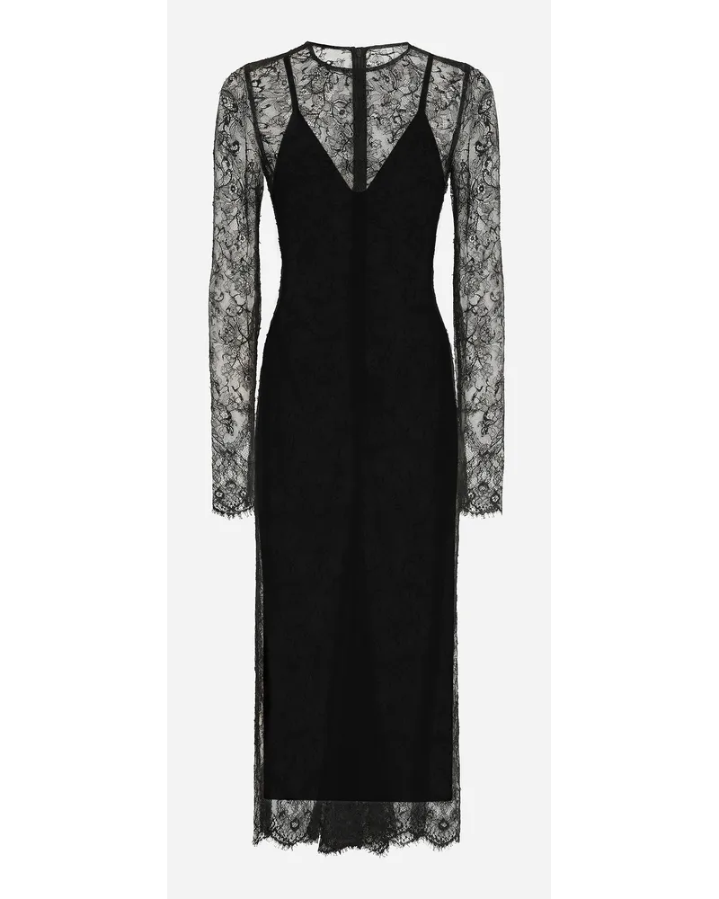 Dolce & Gabbana Abito Longuette In Pizzo Chantilly Fil Coupè - Donna Abiti Nero Pizzo Nero