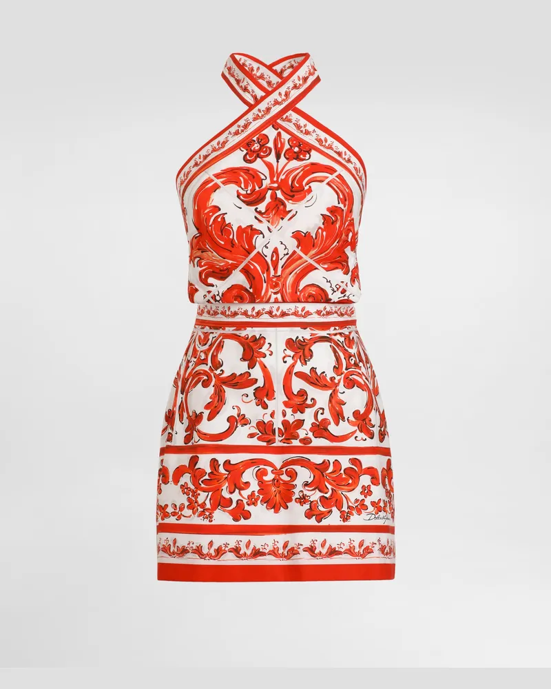 Dolce & Gabbana Abito In Popeline Stampa Maiolica - Donna Abiti Multicolore Variante