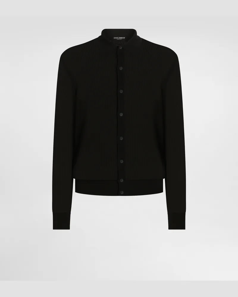 Dolce & Gabbana Camicia Manica Lunga In Maglia Di Cotone A Costa Traforata - Uomo Maglieria Nero Nero