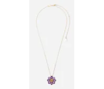 Spring Necklace In Yellow 18kt Gold With Amethyst Floral Motif - Donna Collane Oro