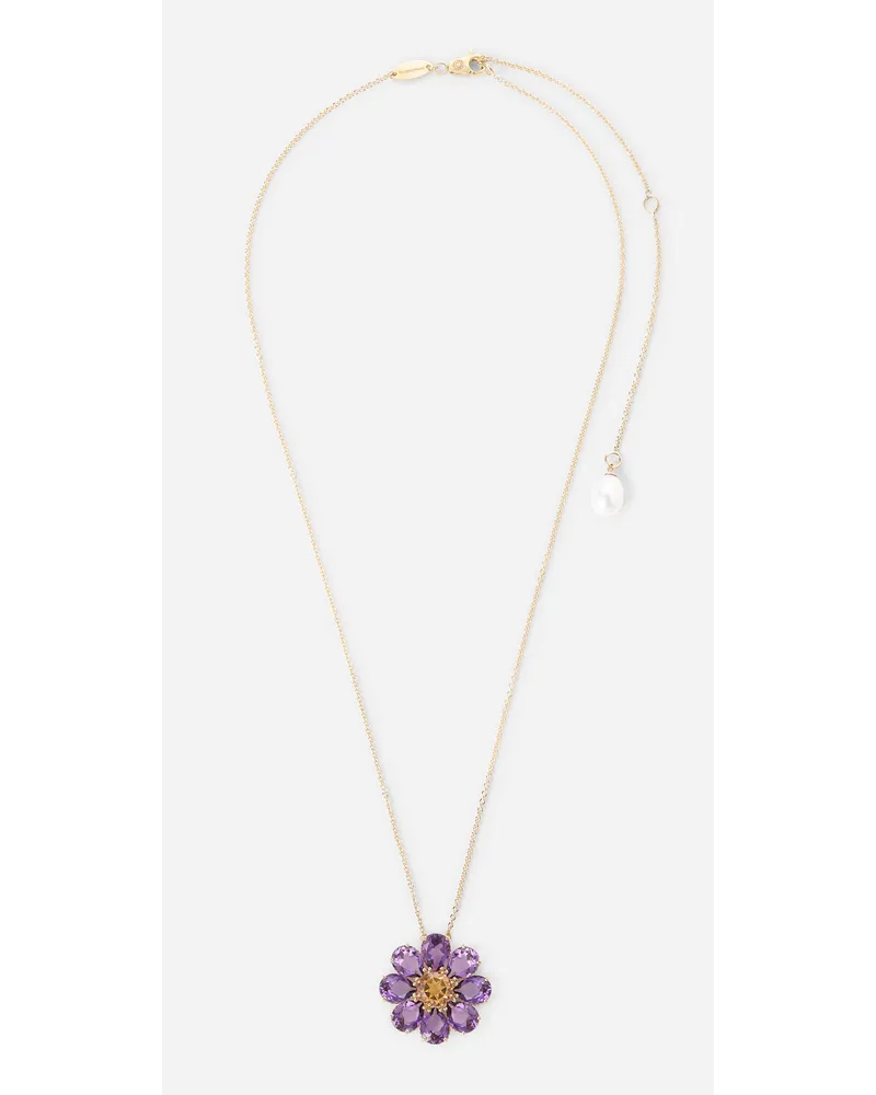 Dolce & Gabbana Spring Necklace In Yellow 18kt Gold With Amethyst Floral Motif - Donna Collane Oro Oro