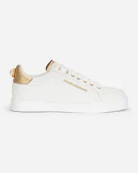 Dolce & Gabbana Sneakers Portofino In Vitello Nappato Con Lettering - Donna Sneaker Bianco Pelle Bianco