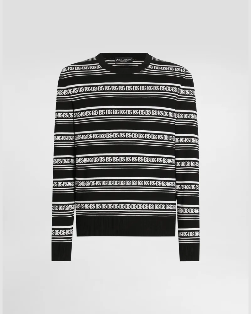 Dolce & Gabbana Pullover Girocollo In Seta Con Logo - Uomo Maglieria Multicolore Nero