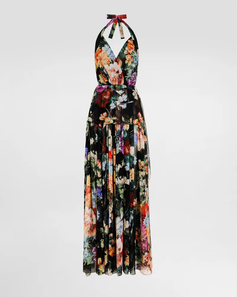 Dolce & Gabbana Abito Lungo In Chiffon Stampa Bouquet Fiori - Donna Abiti Stampa Stampa