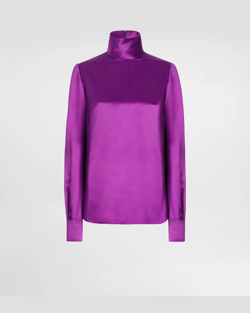 Dolce & Gabbana Top A Sacchetto Con Collo Alto In Raso Di Seta - Donna Camicie E Top Rosso Seta Porpora