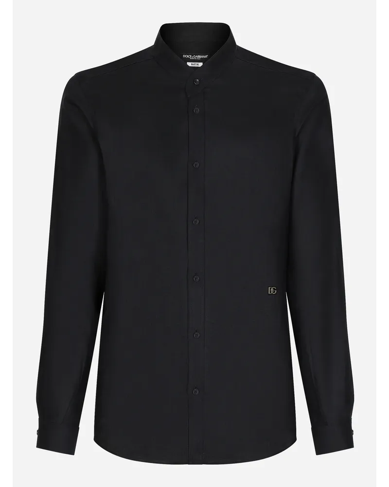 Dolce & Gabbana Camicia Martini In Lino Con Dg Hardware - Uomo Camicie Blu Lino Petrolio