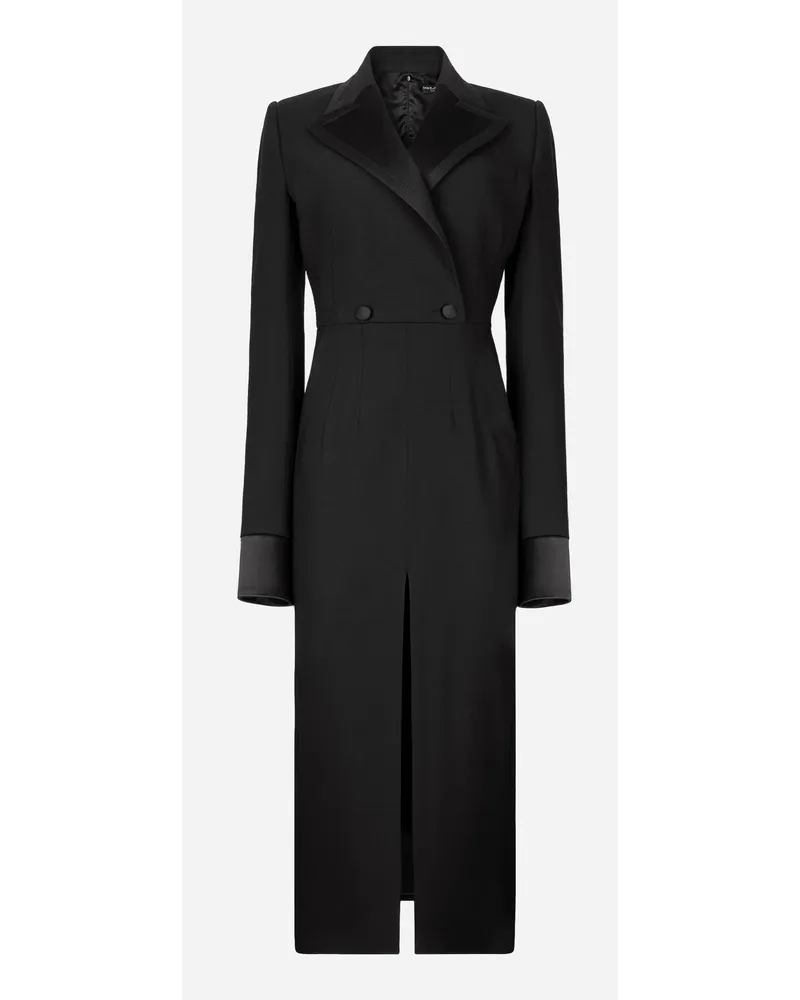 Dolce & Gabbana Abito Longuette Robe Manteau In Tela Di Lana - Donna Abiti Nero Lana Nero