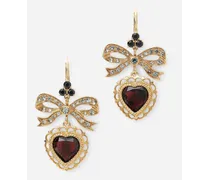 Heart Leverback Earrings In Yellow 18kt Gold With Rhodolite Garnet Heart - Donna Orecchini Oro