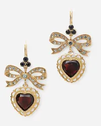 Dolce & Gabbana Heart Leverback Earrings In Yellow 18kt Gold With Rhodolite Garnet Heart - Donna Orecchini Oro Oro