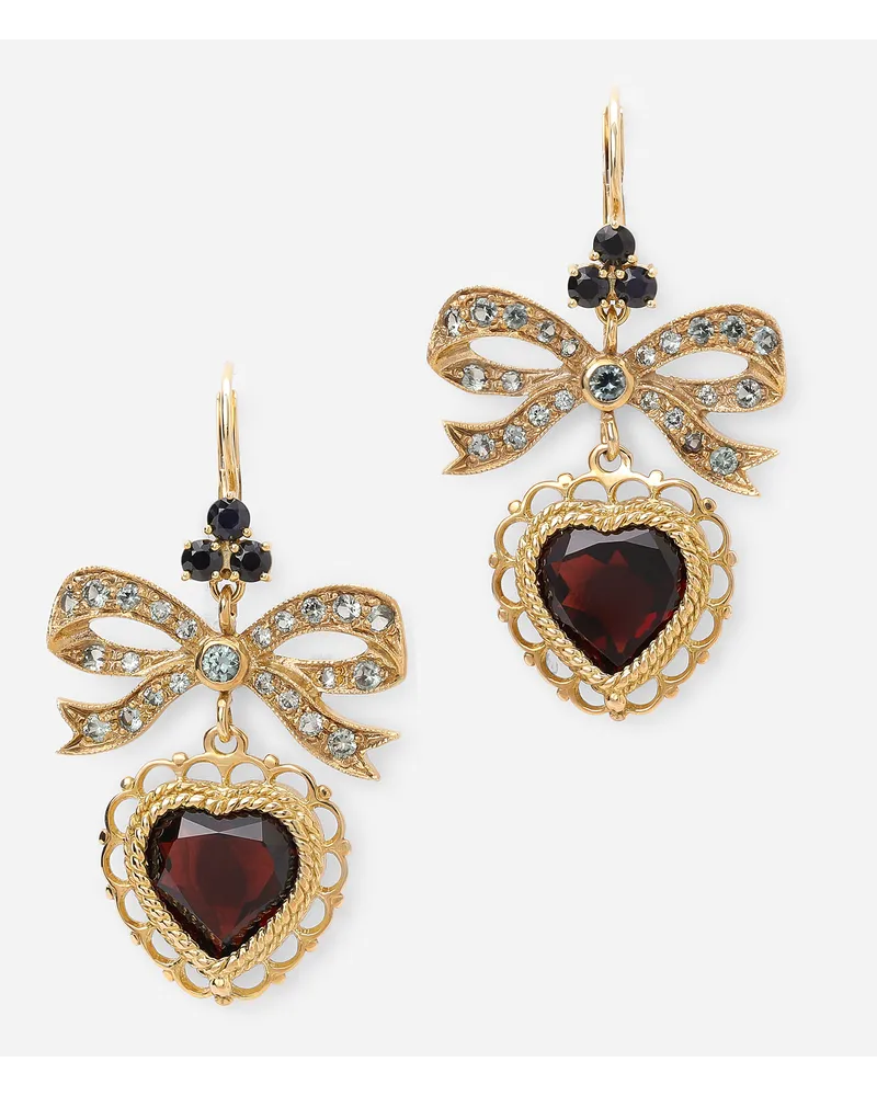 Dolce & Gabbana Heart Leverback Earrings In Yellow 18kt Gold With Rhodolite Garnet Heart - Donna Orecchini Oro Oro